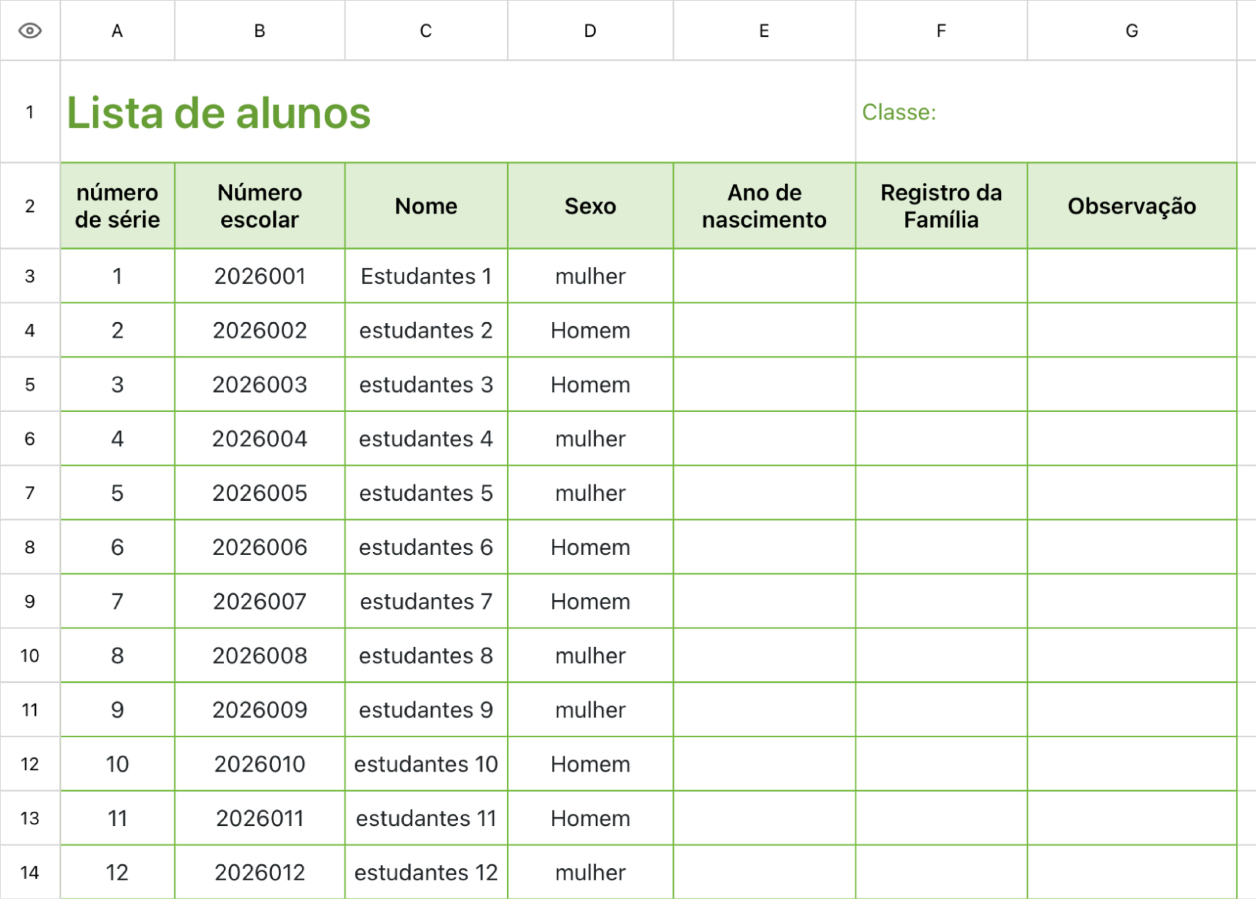 Lista de alunos 1